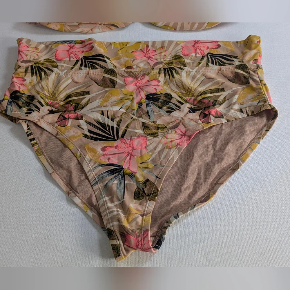 TIME AND TRU Women's 2-PC Floral Bikini Set Top And High Waist Bottom Sz XL - Picture 4 of 13